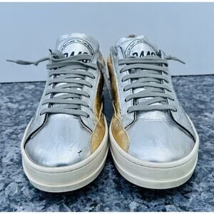 P448 Silver Gold Metallic Leather Women's Sneakers EU Size 38